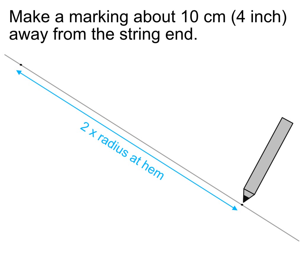 Measuring the length of string for skirt hem.