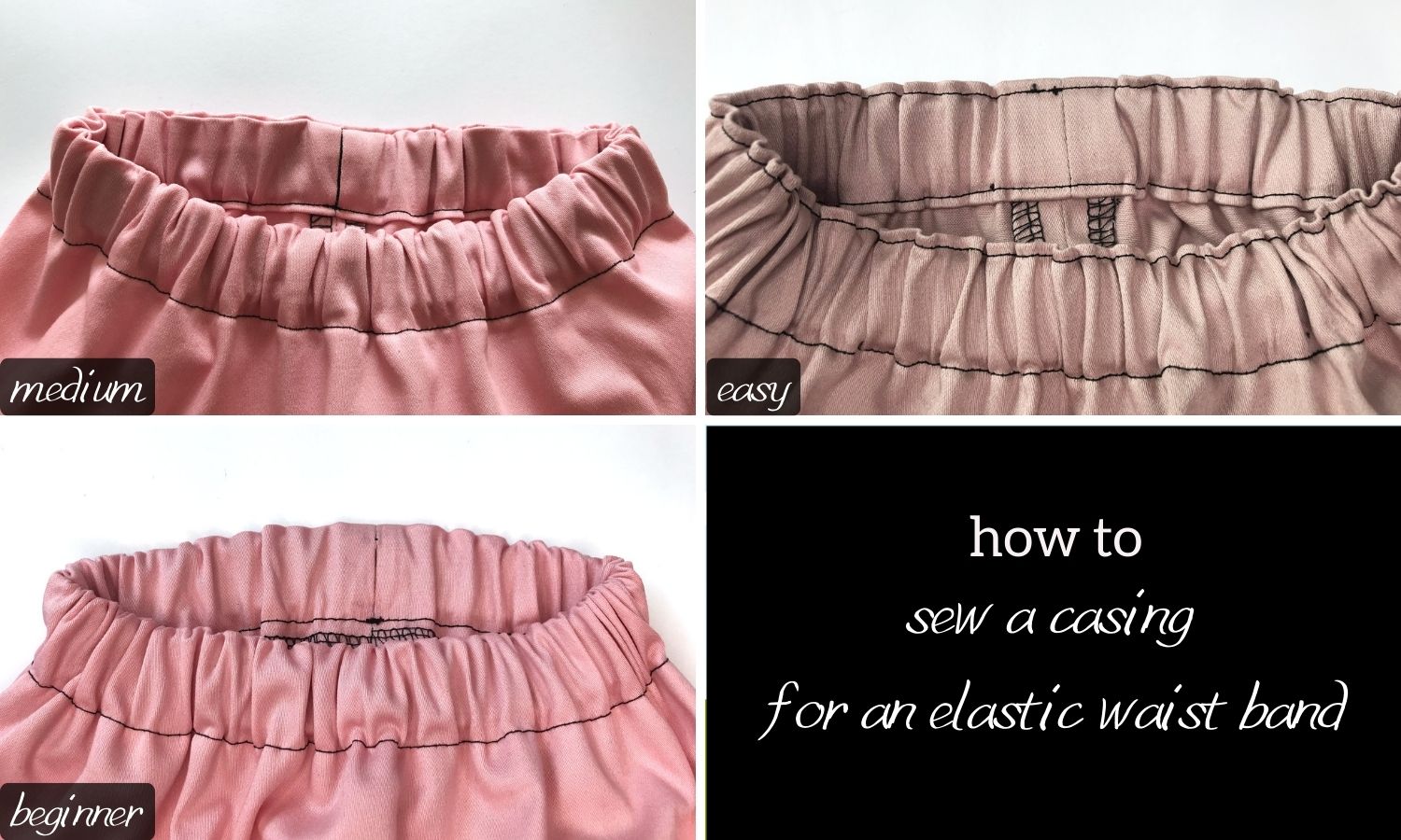 How to sew an elastic waist band casing tutorial images.