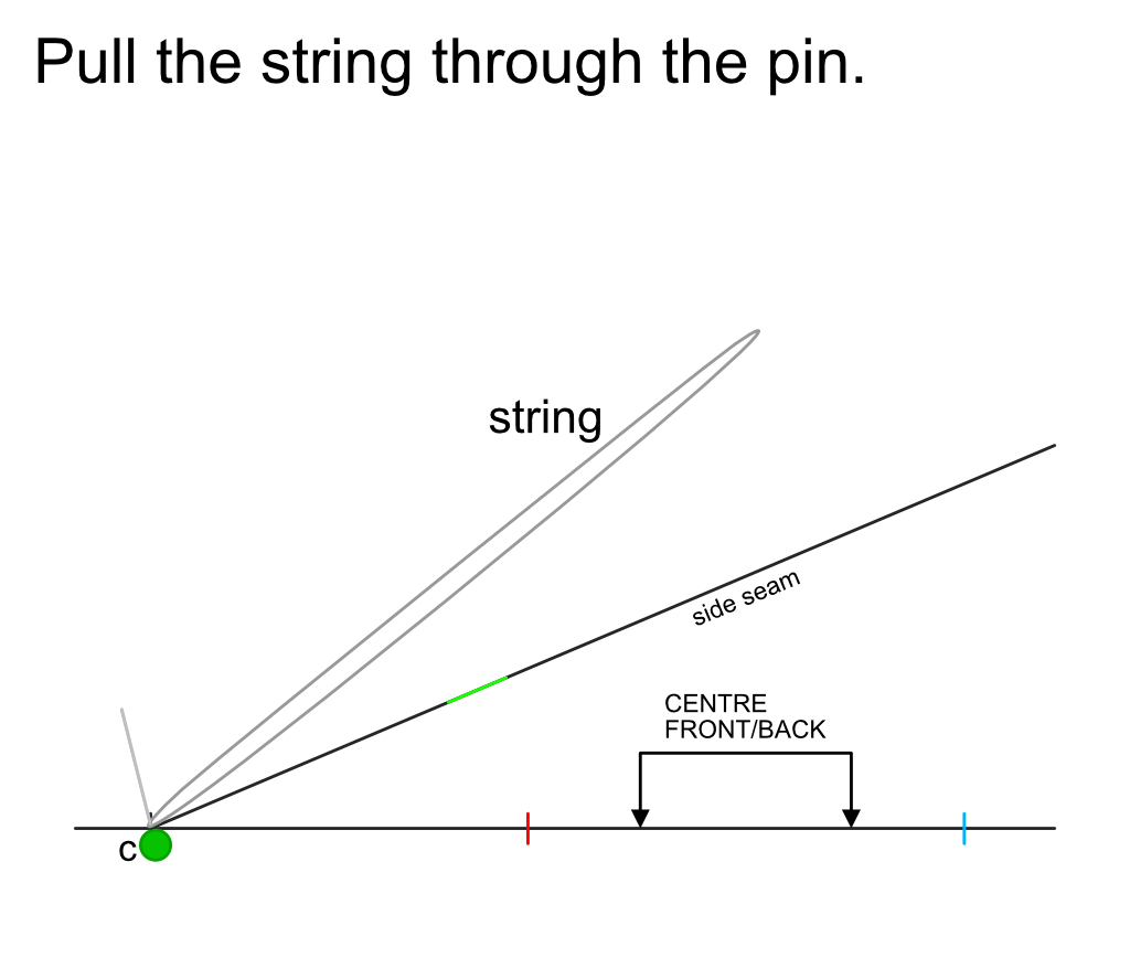 The prepared string is pulled through the pivot pin.