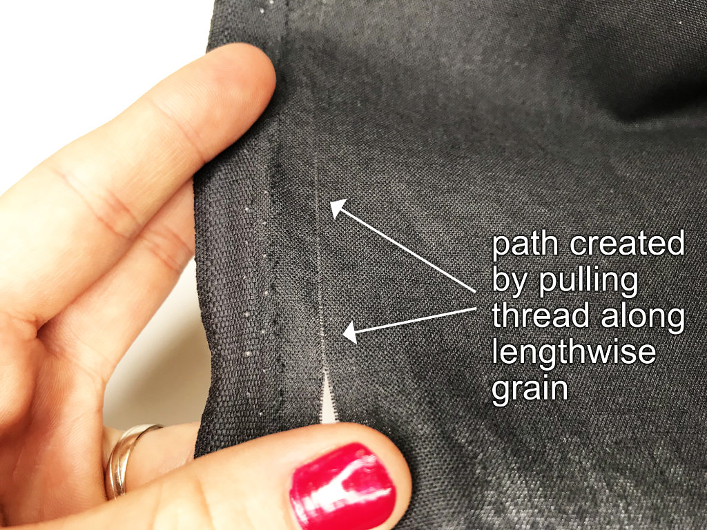 Path along the selvage line created by the thread pulled out.