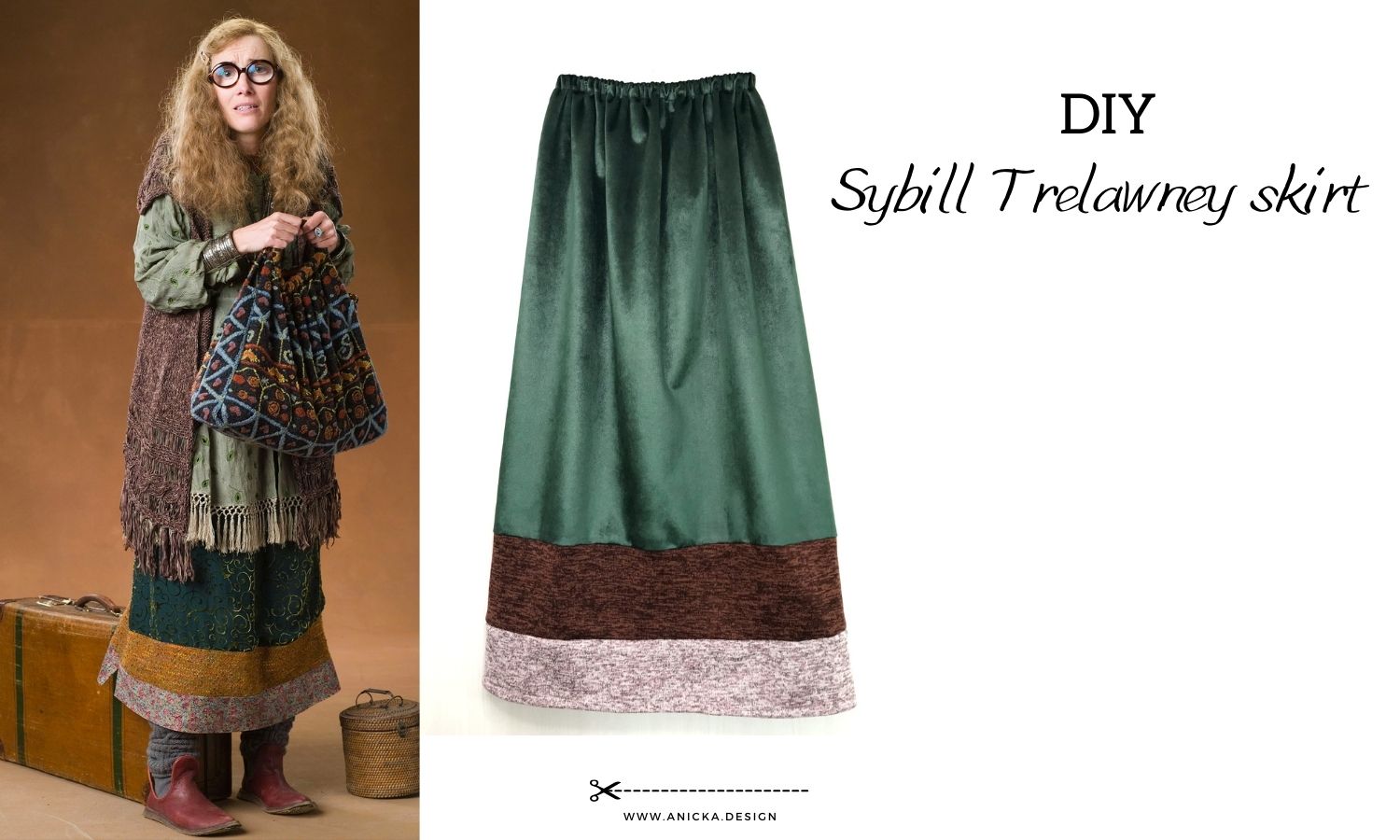 DIY Professor Sybill Trelawney costume skirt tutorial.