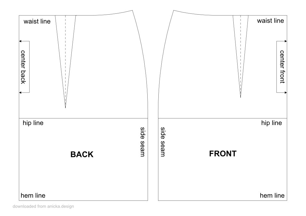 Half-size basic skirt block template for learning basic dart manipulation techniques.