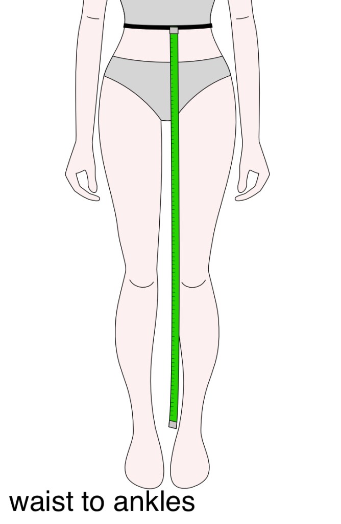 Measuring the skirt length for the beige dress.