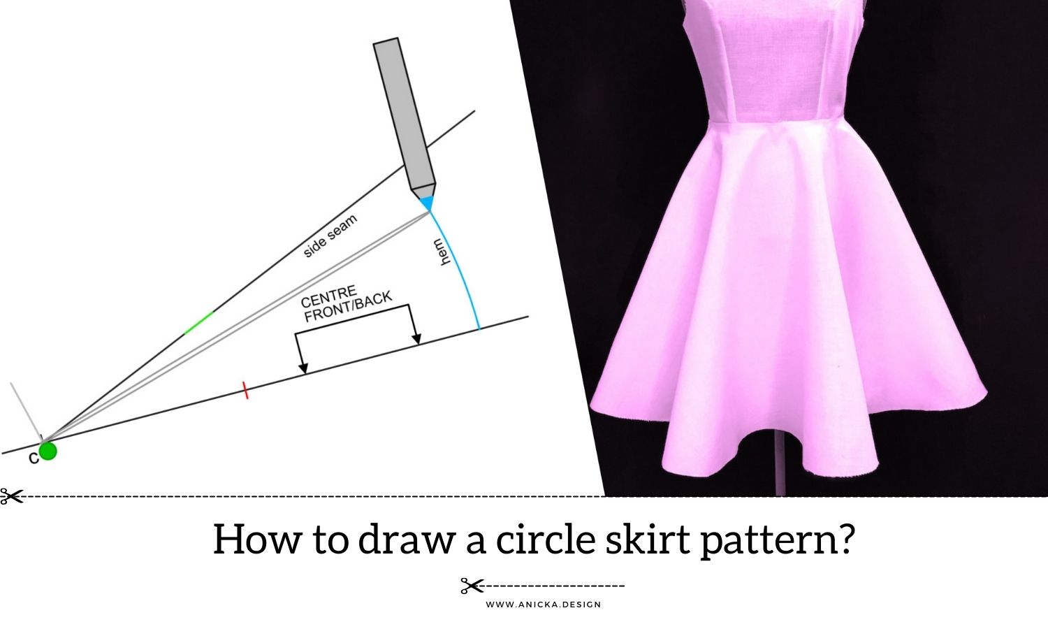 Drawing a circle skirt pattern.