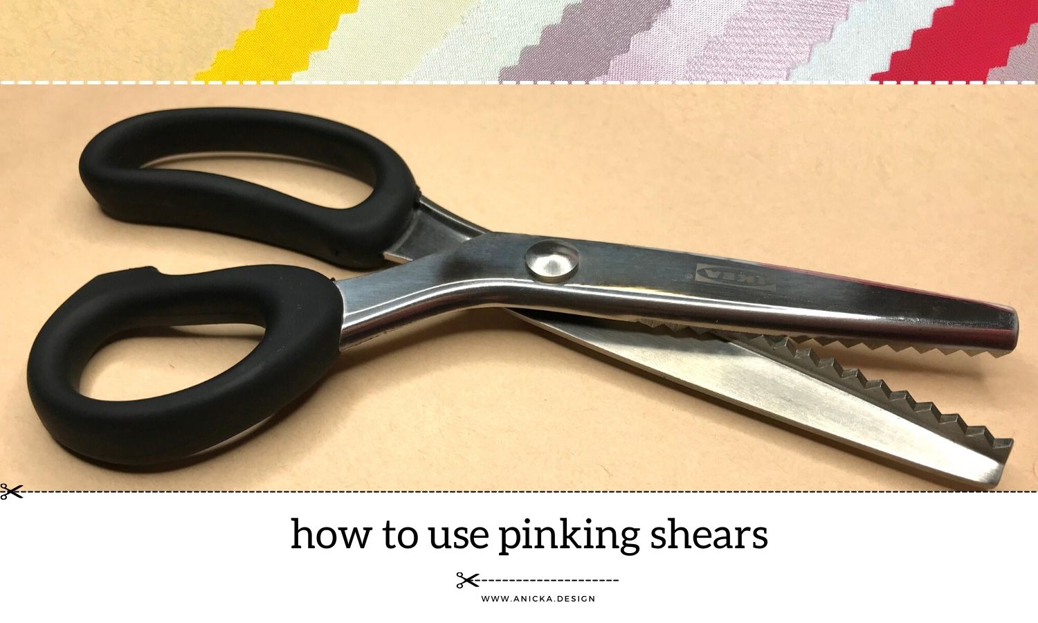 Pinking shears that create a zigzag style fabric edge.