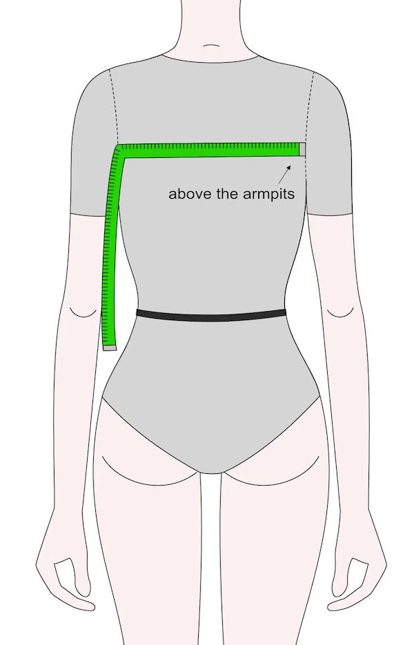 Measuring the width of the bodice at the back between the two armscyes.