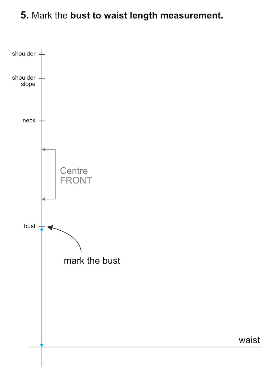 Marking the bust to waist length measurement.