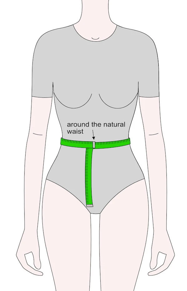 Measuring the waist circumference with a tape measure.