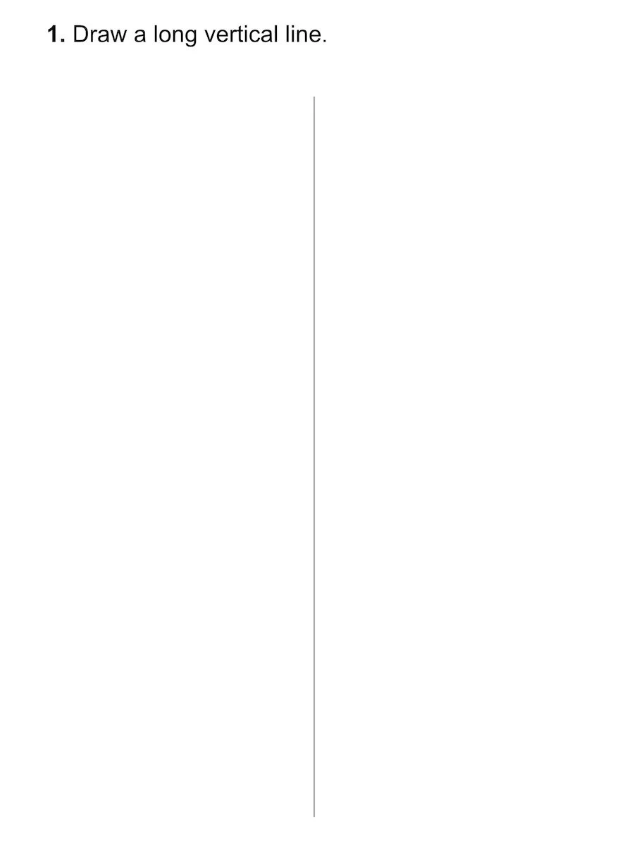 Drawing a long vertical line on a blank sheet of paper.