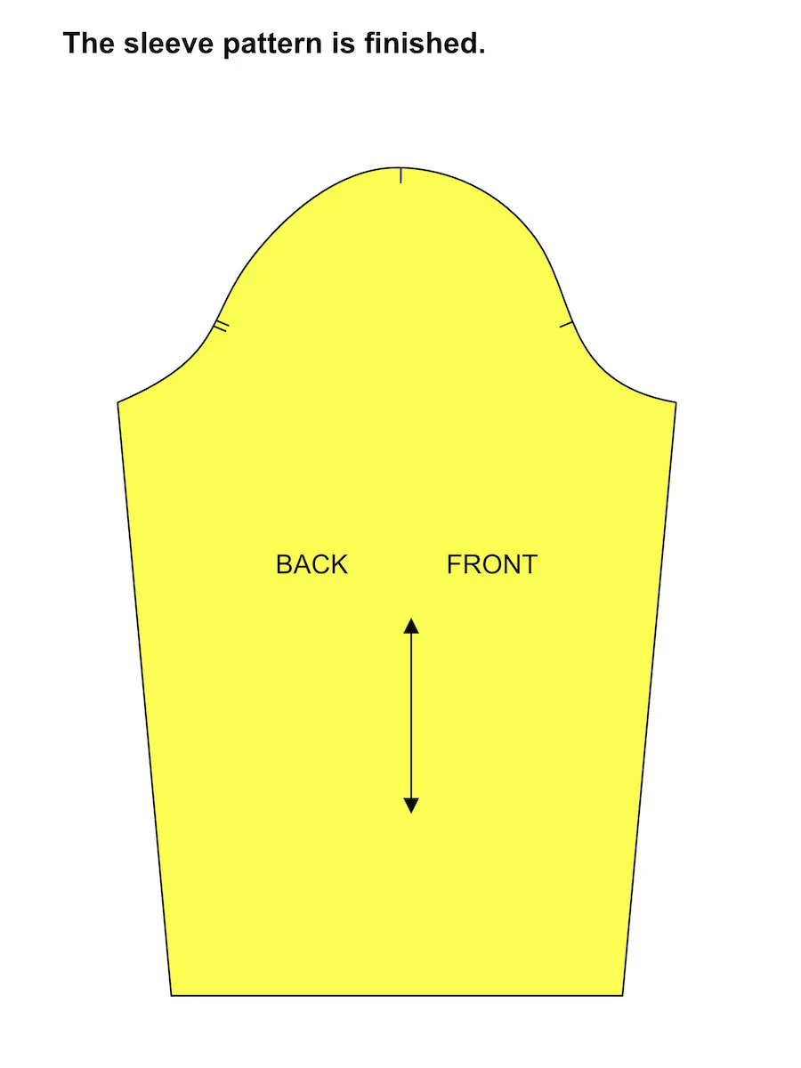 Marking the arm length on a vertical line that is the centre of a basic sleeve pattern.