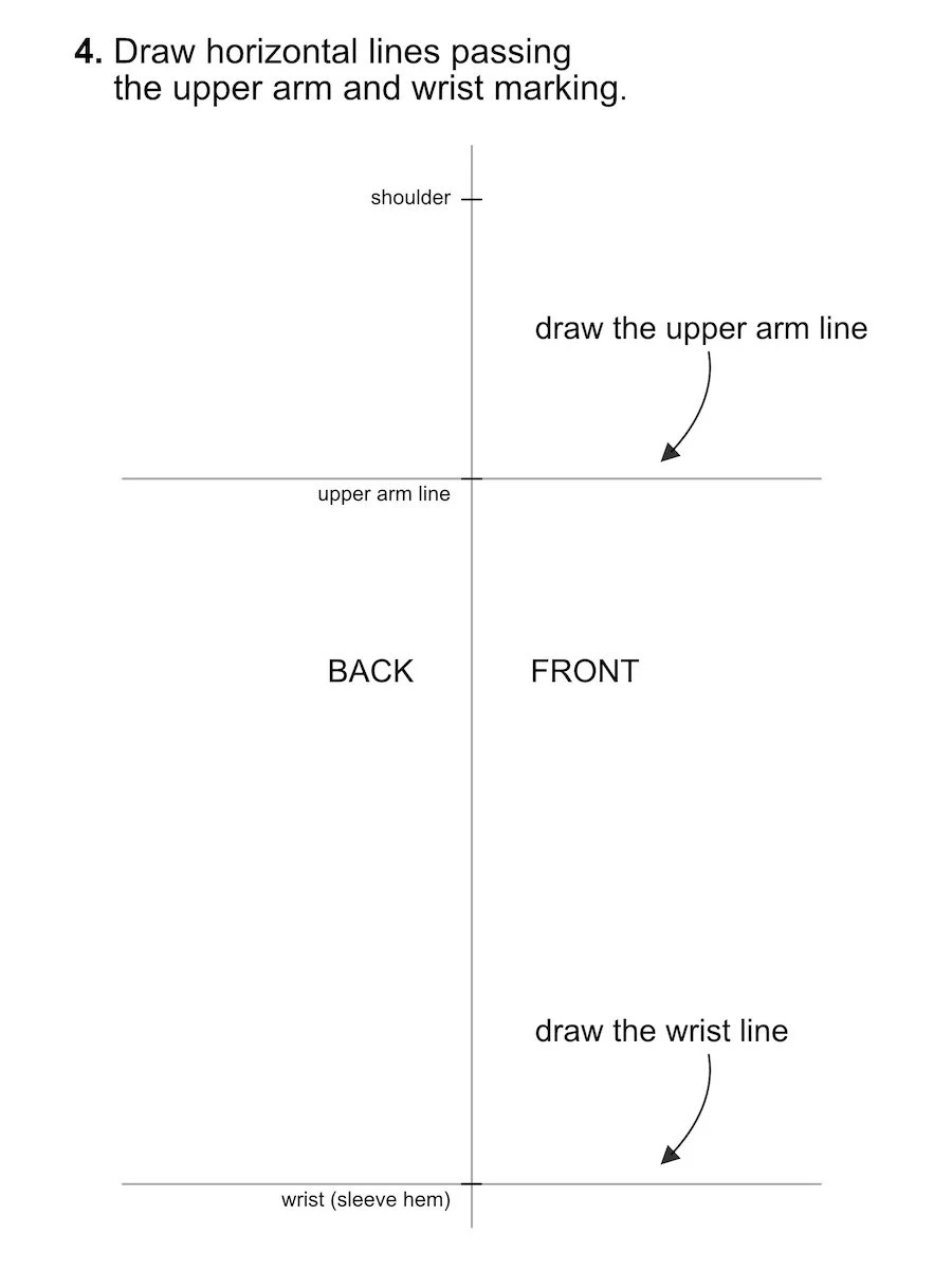 Marking the arm length on a vertical line that is the centre of a pattern.