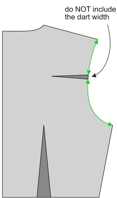 Basic bodice BACK sewing pattern with armscye and waist darts.