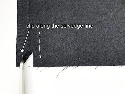 Clipping into the fabric along the selvage line.