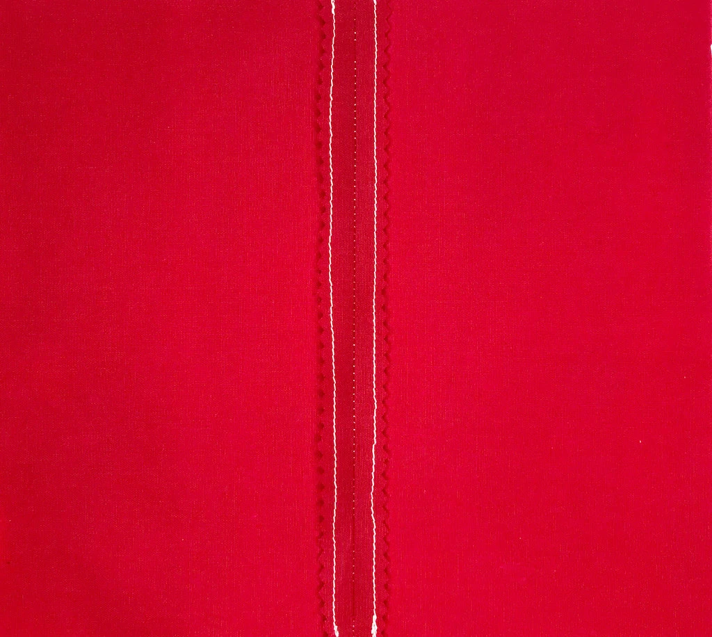 Straight stitch in combination with pinked fabric edges.