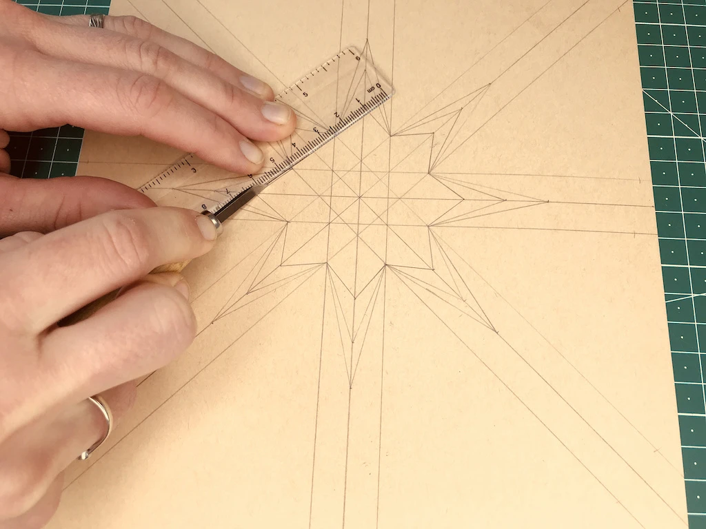 Pre-pressing lines on the kraft paper with an art knife.