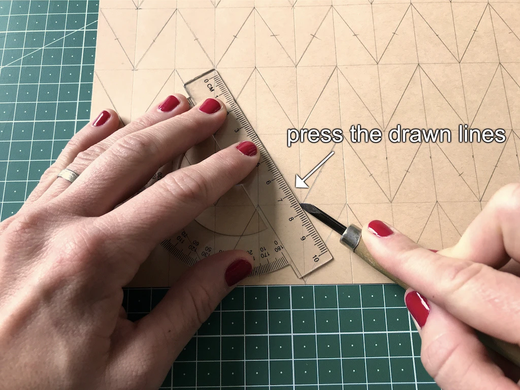 Pre-pressing all drawn lines on the kraft paper in order to make moulds for permanently pleated fabric.