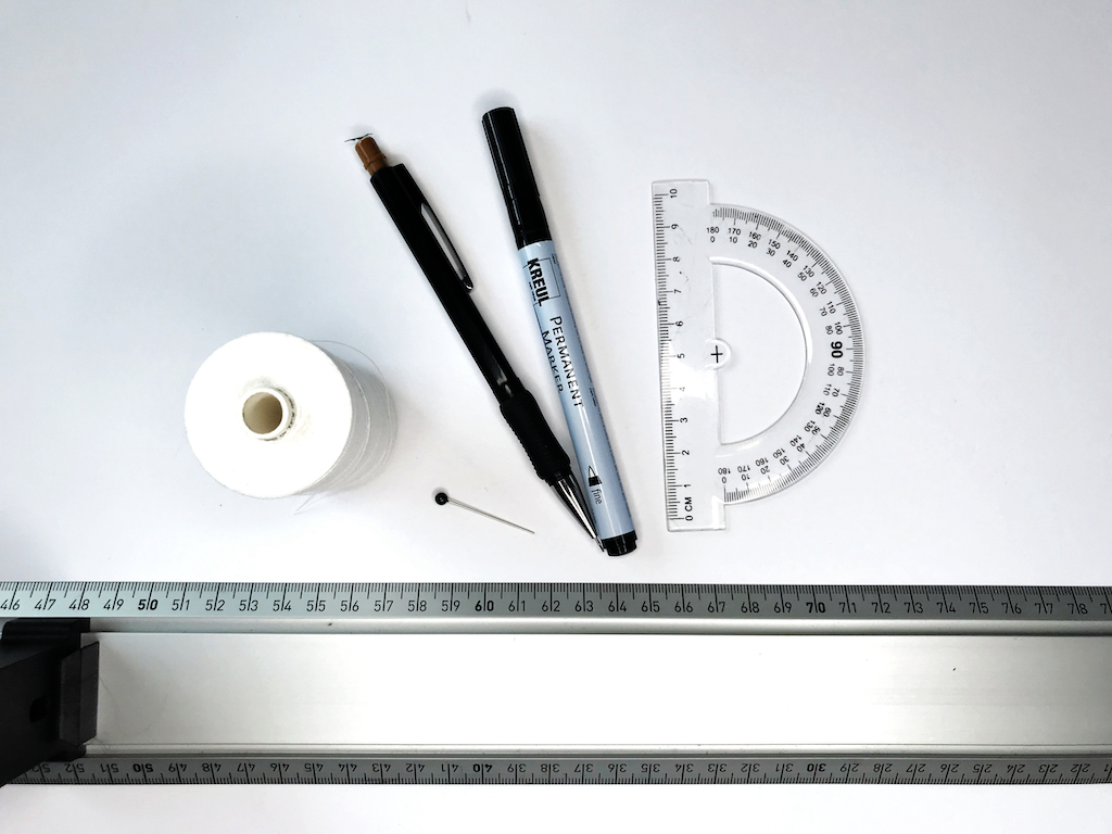 Tools for drawing and drafting DIY  circle skirt patterns.