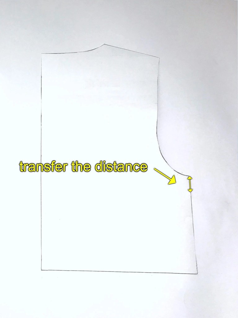Transferring a measurement from bodice FRONT to bodice BACK.
