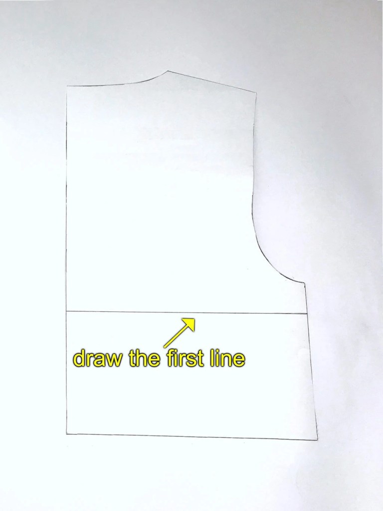 First tuck line on a bodice BACK pattern piece.