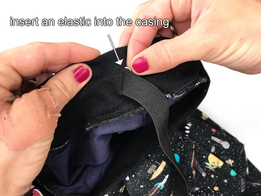 Inserting and elastic into the DIY Luna Lovegood skirt.