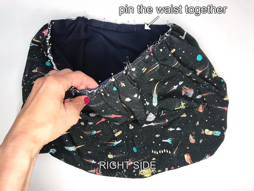 Pinned waist of the DIY Luna Lovegood skirt.