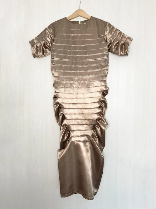 DIY Narcissa Malfoy beige satin dress.
