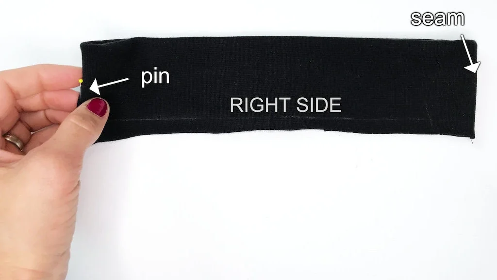 Dividing an elastic waistband casing into quarters.