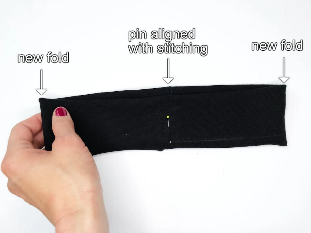 Dividing an elastic waistband casing into quarters.