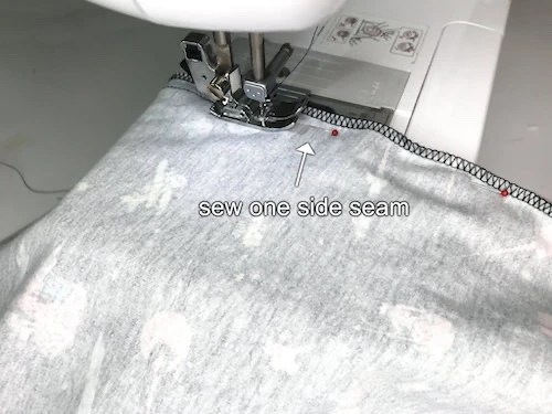 Sewing side seam of a bubble skirt.