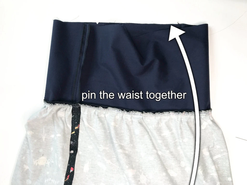Preparing the skirt to sew the waist.