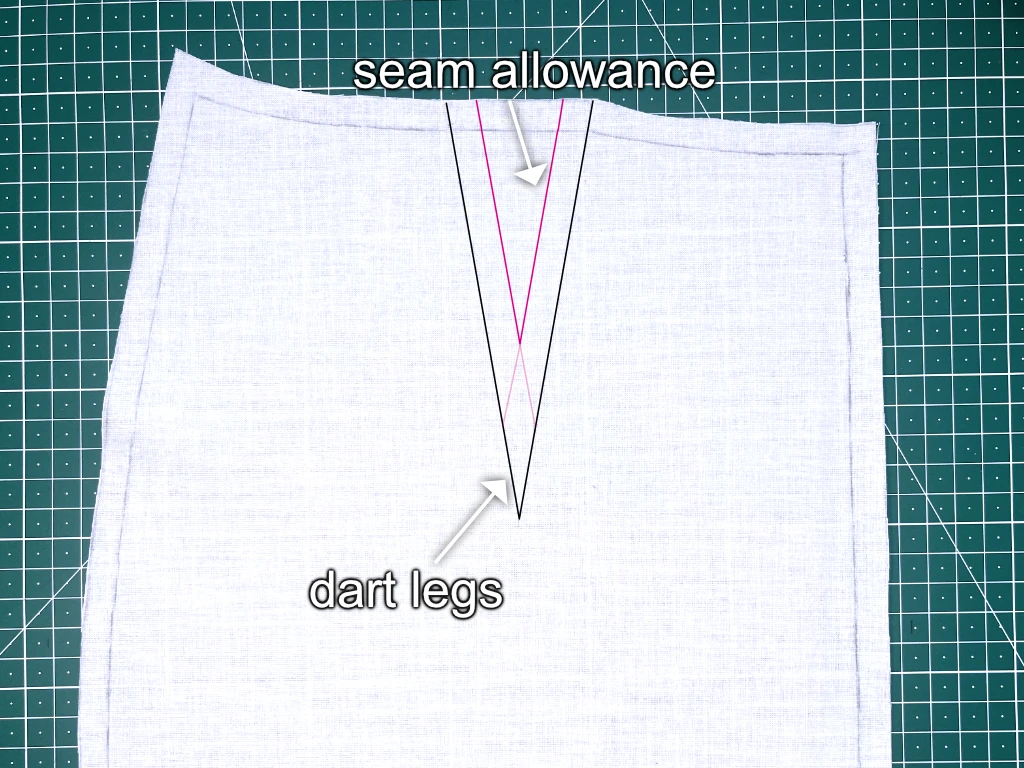 Dart with seam allowance inside the bulk area.