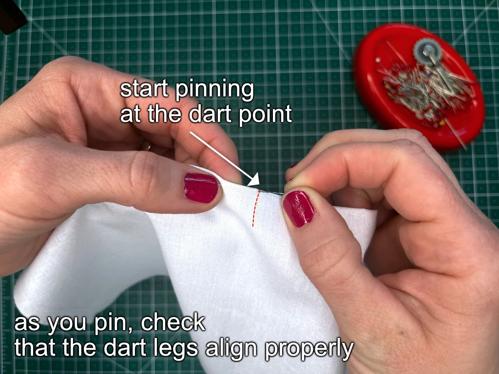 Darts in sewing patterns have to be pinned or basted before sewing to achieve precision.