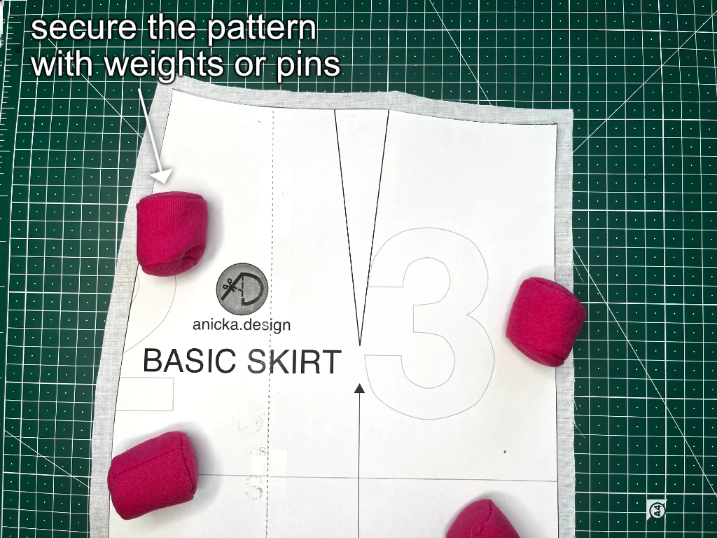 Securing a pattern with pattern weights to prevent it from moving.