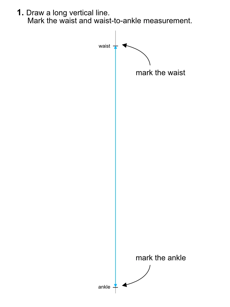 Draw a vertical line for the basic pants pattern block.