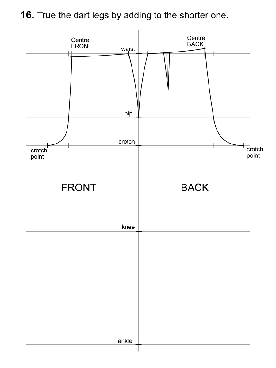 Marking the side seams at knee level.