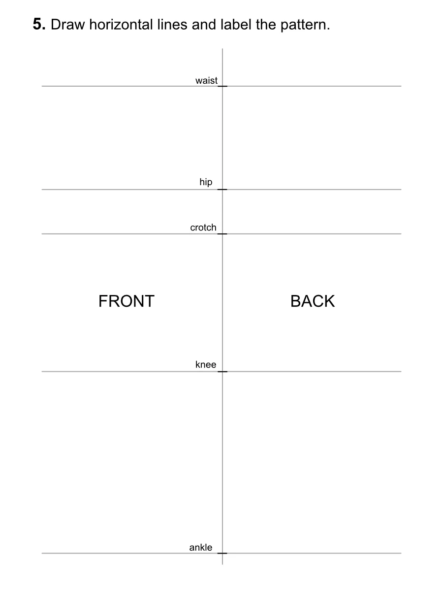 Drawing horizontal lines for the pants pattern block.