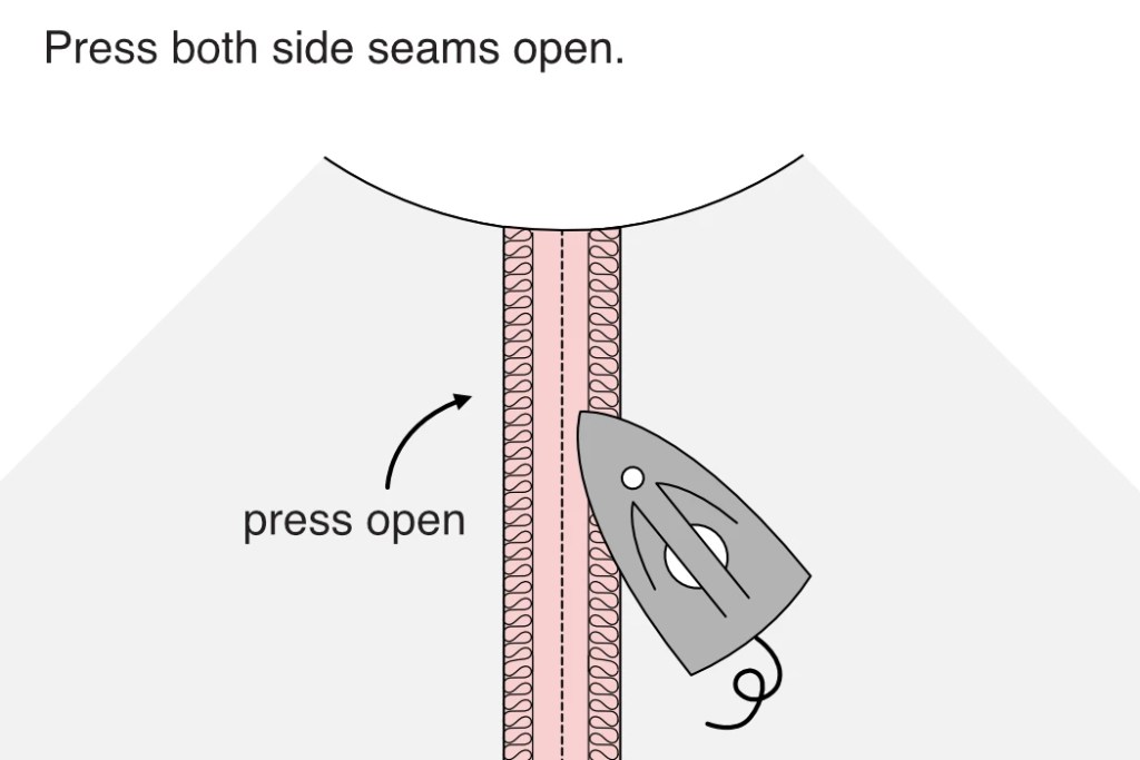 Pressing the seam allowance of a circle skirt open.