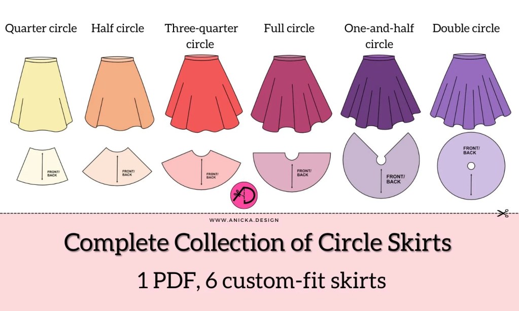 Collection of 6 types of circle skirts.